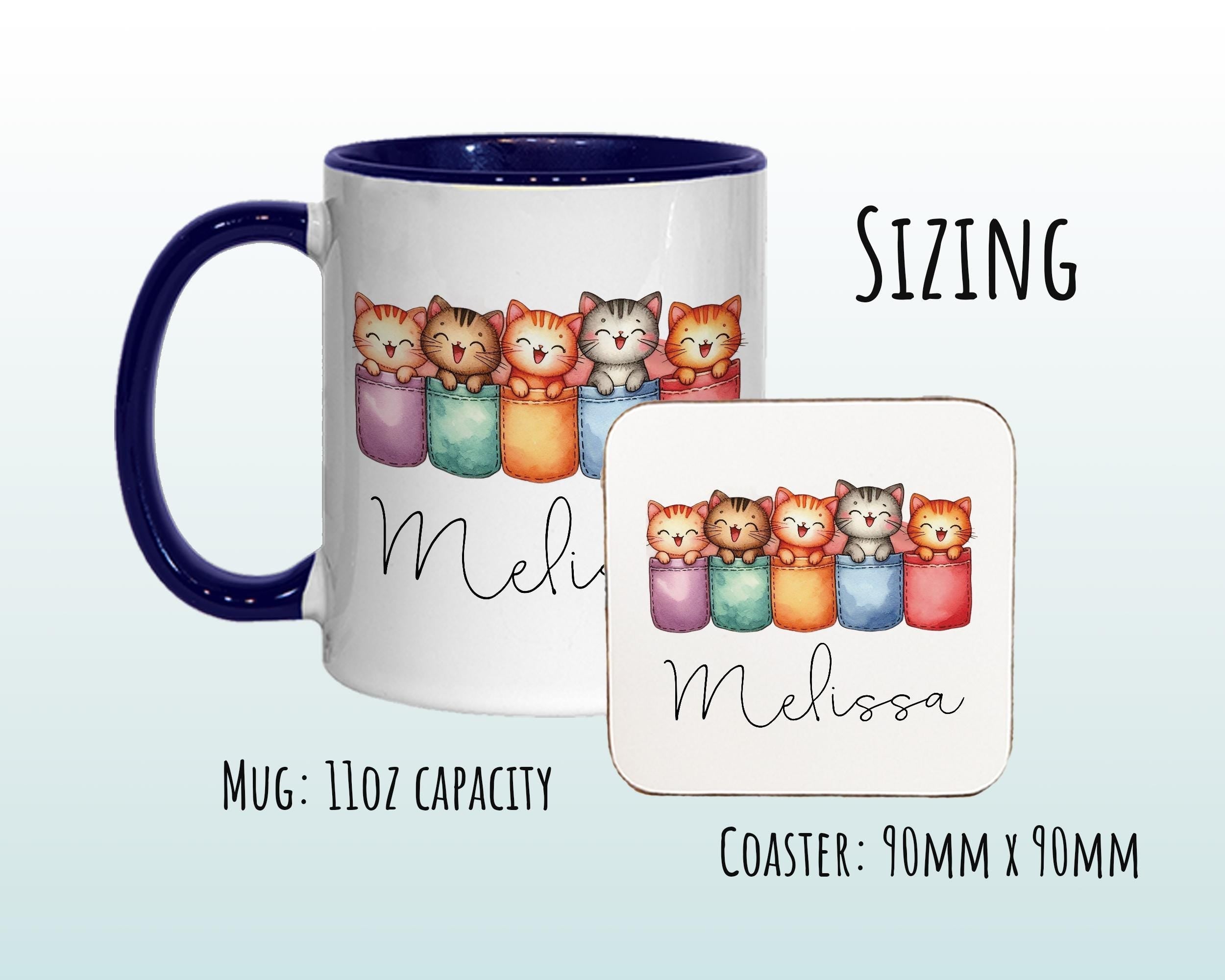 Personalised Cat Lovers Gift Mug - Ceramic Coffee Tea Chocolate Mug Coaster Sleeping Cats Design for Cat Owner Cat Mum Secret Santa MG0893