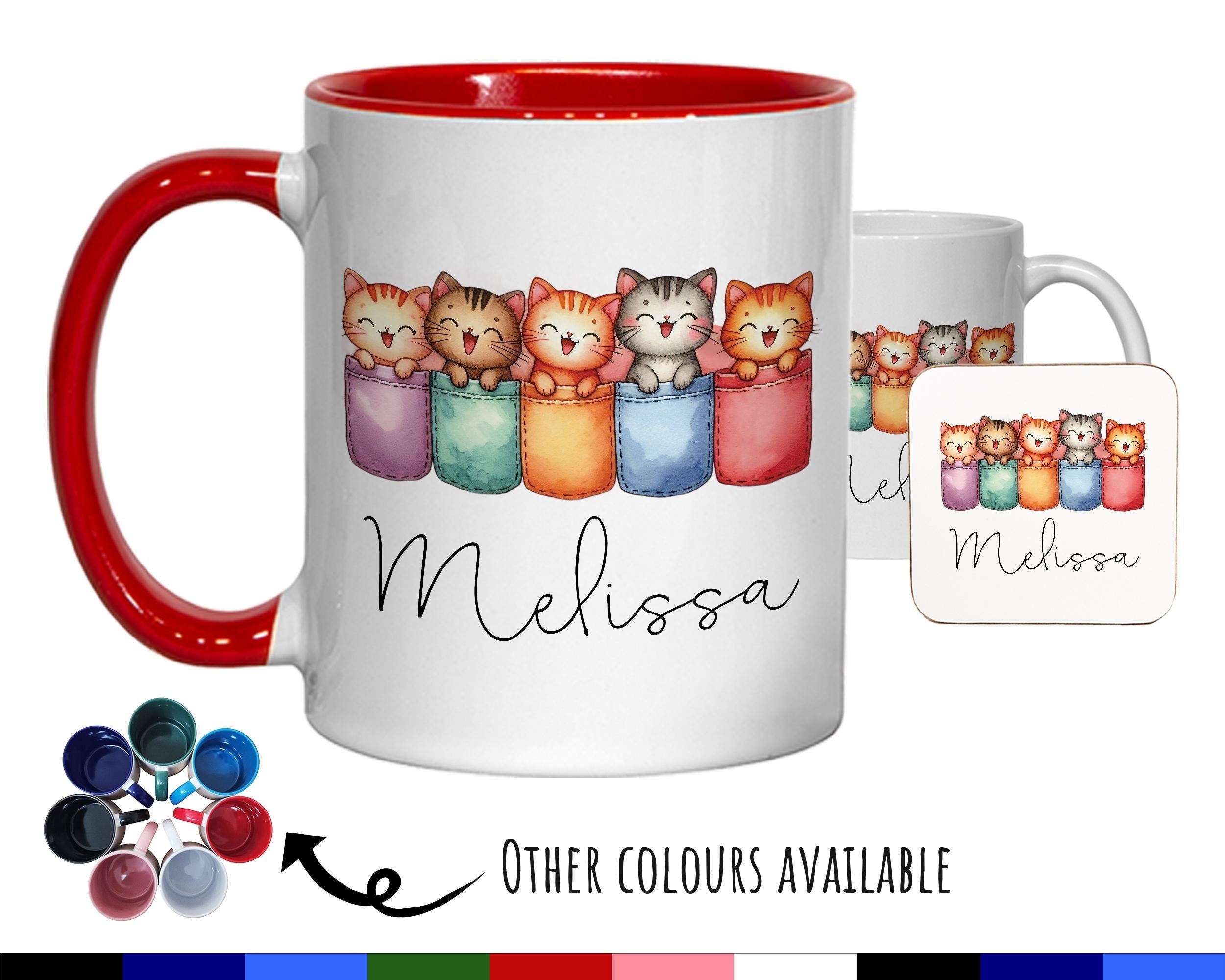 Personalised Cat Lovers Gift Mug - Ceramic Coffee Tea Chocolate Mug Coaster Sleeping Cats Design for Cat Owner Cat Mum Secret Santa MG0893