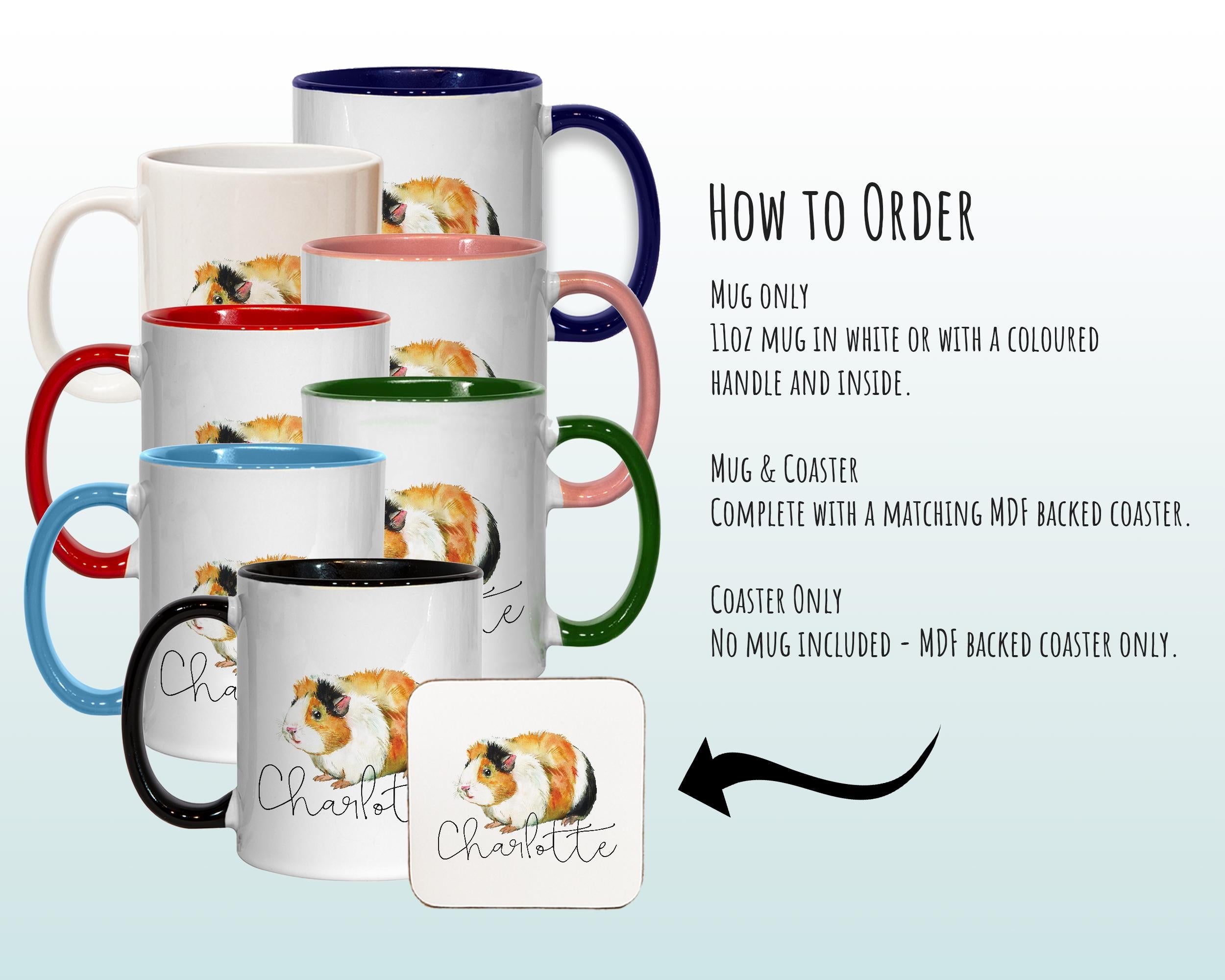 Personalised Guinea Pig Mug Gift - Great Gifts for Small Animal Lovers - Watercolour Guinea Pig Pet Design Mug & Coaster MGZ330