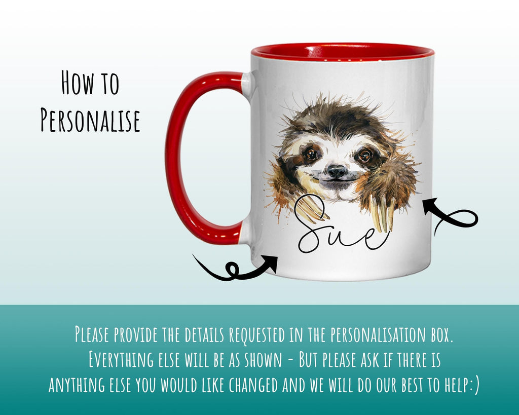Personalised Sloth Mug Gift - Great Gift for Sloth Lovers - Animal Lovers Mug & Coaster - Sloth Gifts for Her Watercolour Design MGZ079