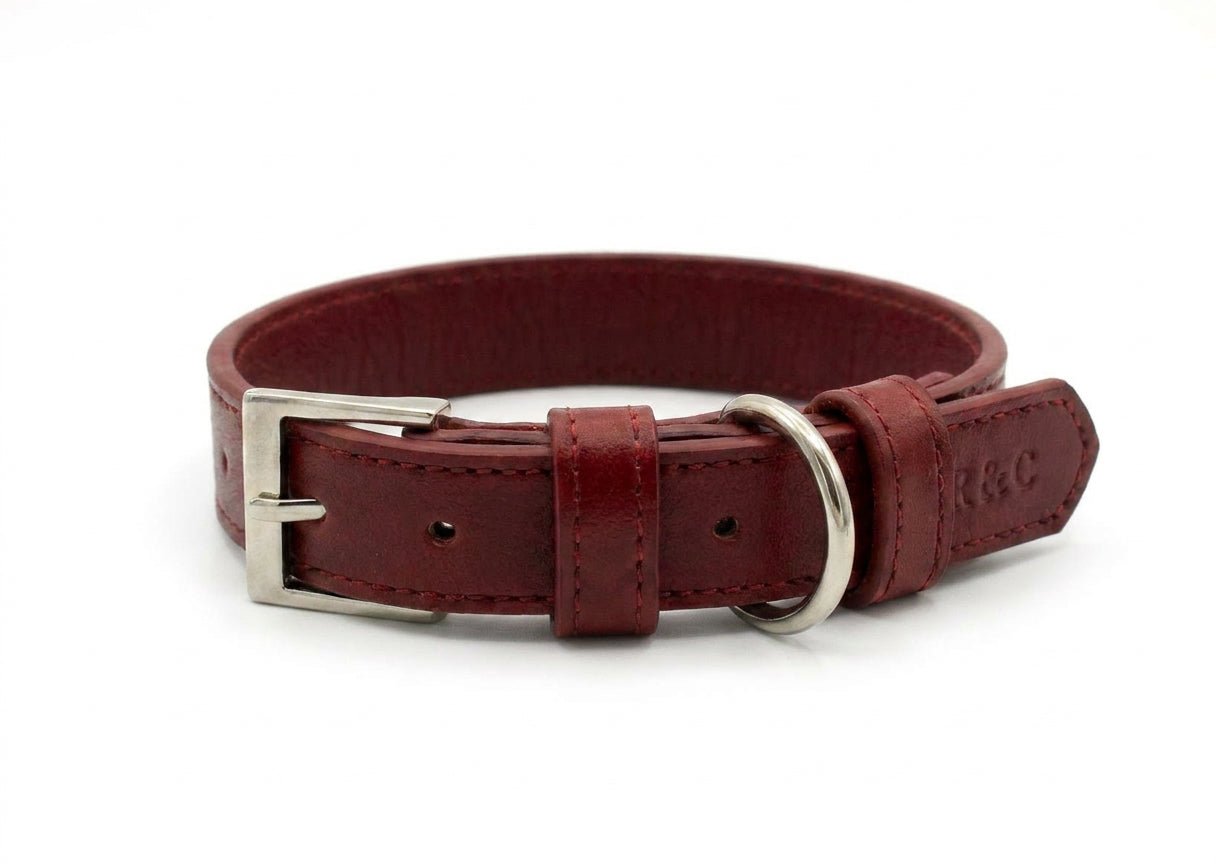 Oxblood Red Leather Dog Collar