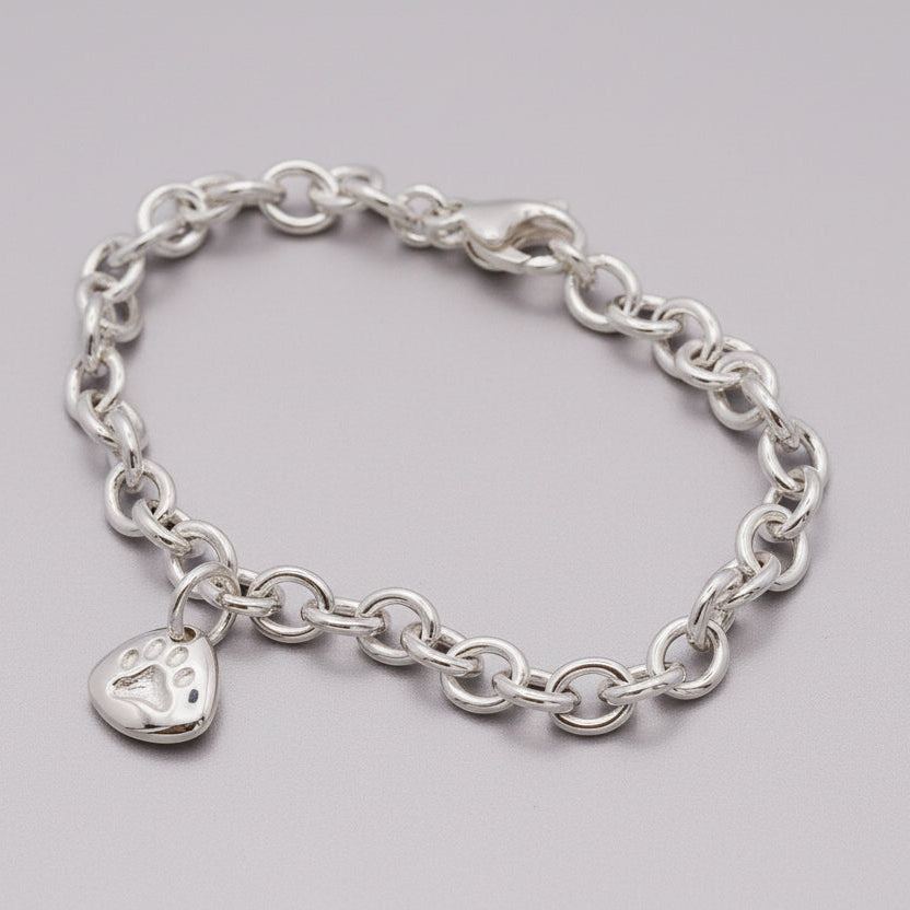 Pet Paw Print Personalised Silver Charm