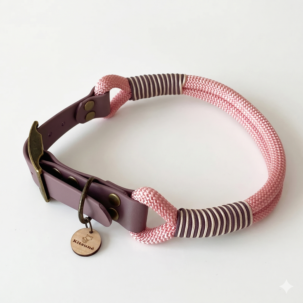 Kitsuné Pink Paracord & Biothane Dog Collar